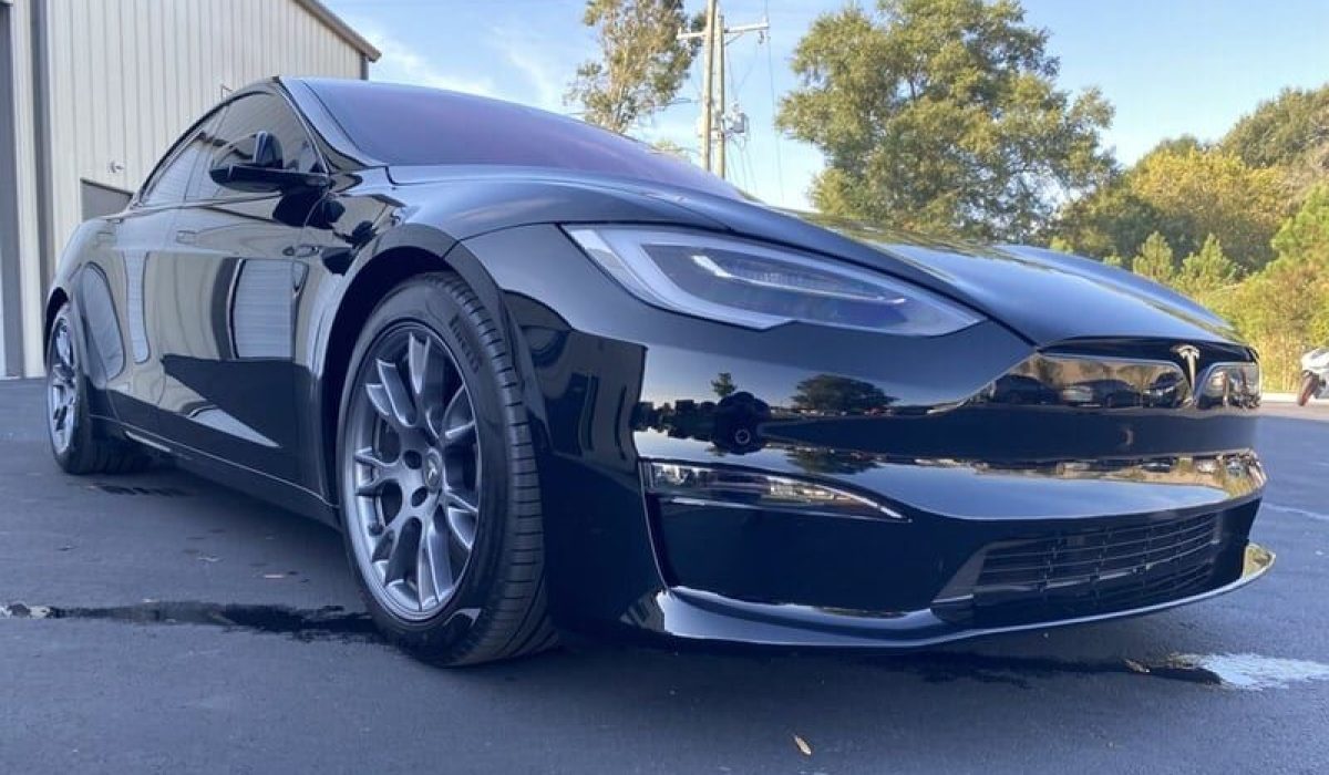 Paint Protection film installed on a black Tesla